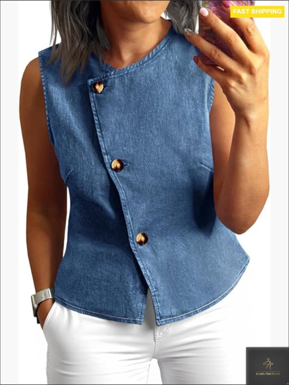 Denim Vest Tank Top Button Down Sleeveless Fitted Casual Streetwear Y2K